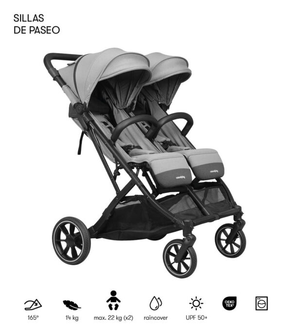 carrito gemelar color gris